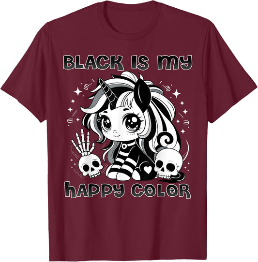 Goth Girl Black is My Happy Color Gothic Unicorn Emo Girl T-Shirt - T-Shirt | Maroon