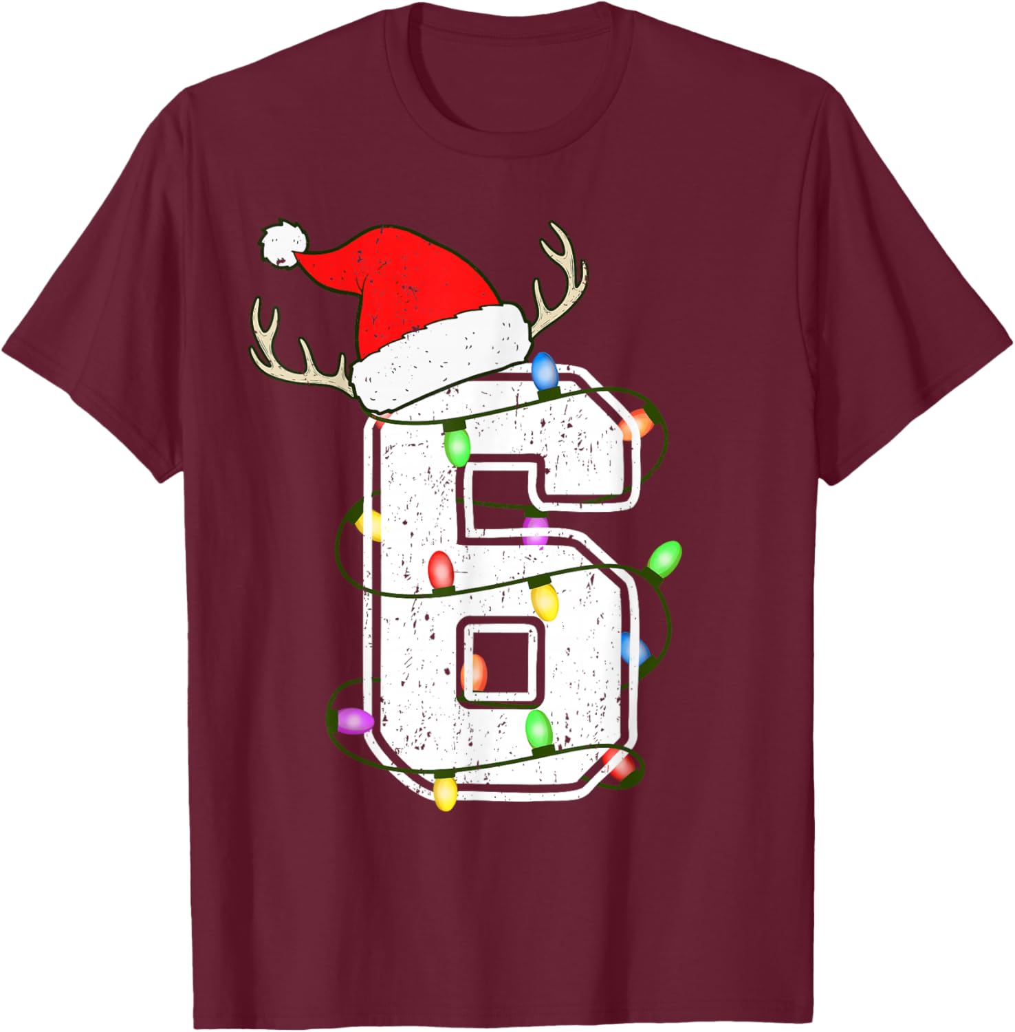 Number 6 6th Birthday Boy Six Christmas Happy Birthday Kids T-Shirt - T-Shirt | Maroon