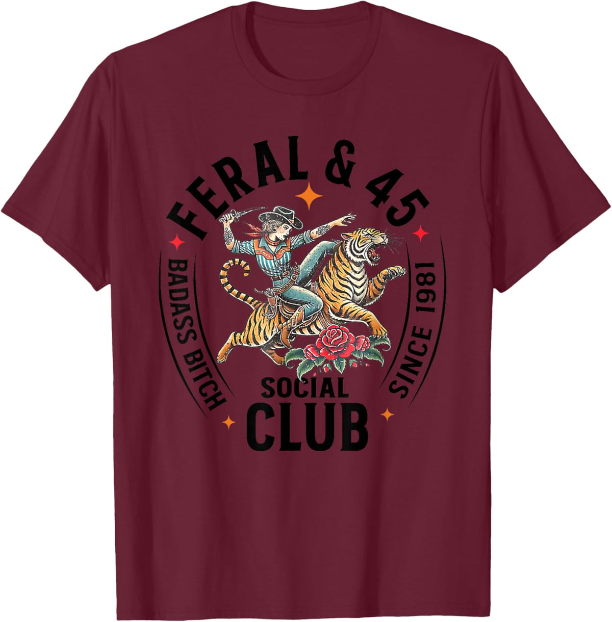 Feral & 45 Social Club Since 1981 T-Shirt - T-Shirt | Maroon