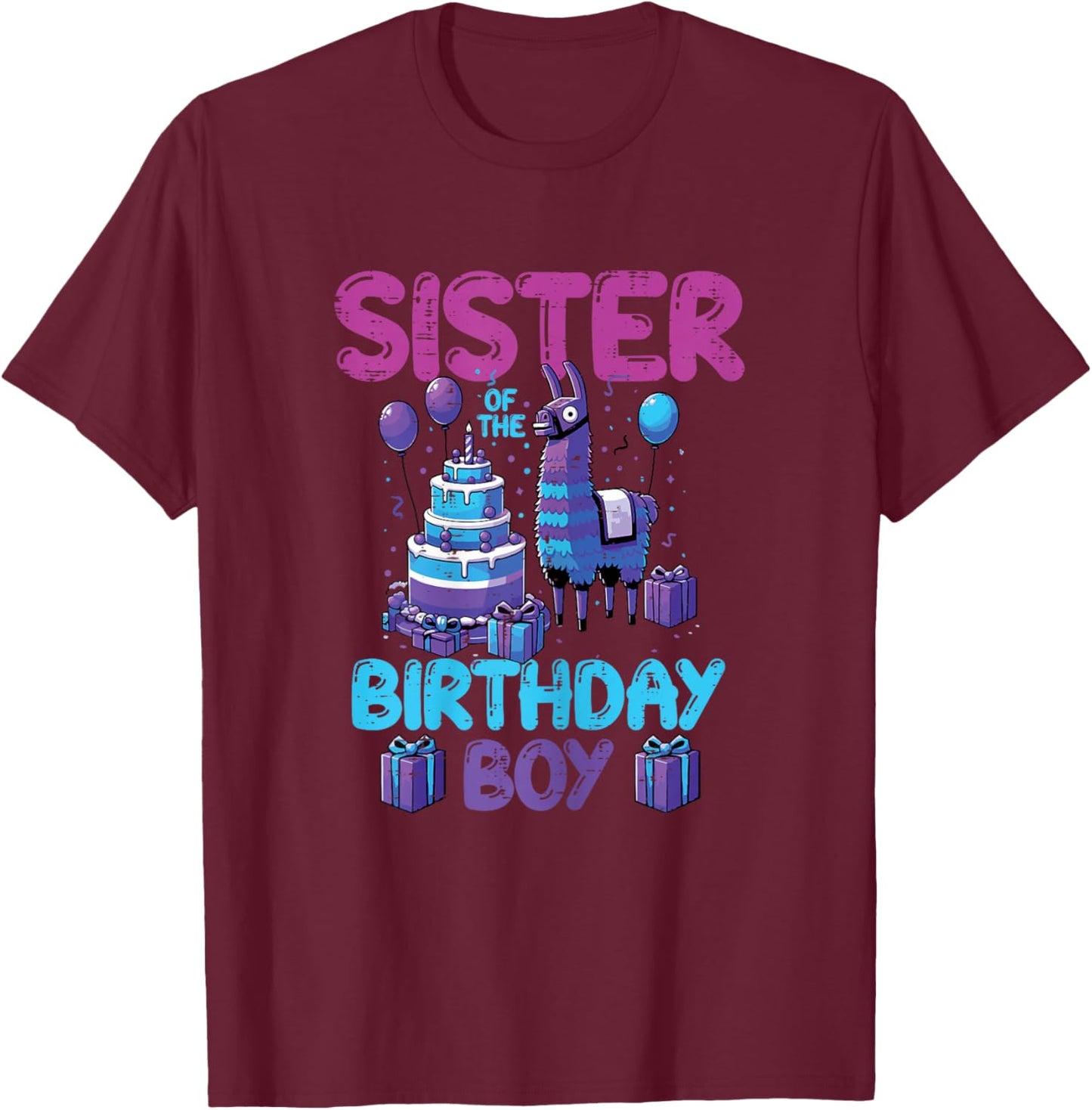Sister of Birthday Boy Llama Pinata Bday Party Girls Kids T-Shirt - T-Shirt | Maroon