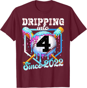 4 Years Old Baseball Ice Cream 4th Birthday Boys Since 2022 T-Shirt - T-Shirt | Maroon