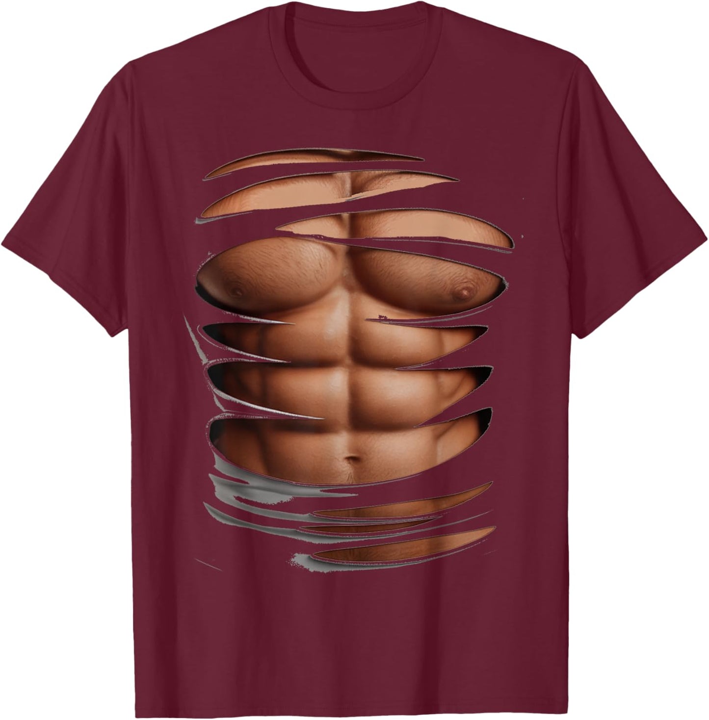 Six Pack Abs Bodybuilder Costume Fake abs Funny Muscle Gym T-Shirt - T-Shirt | Maroon