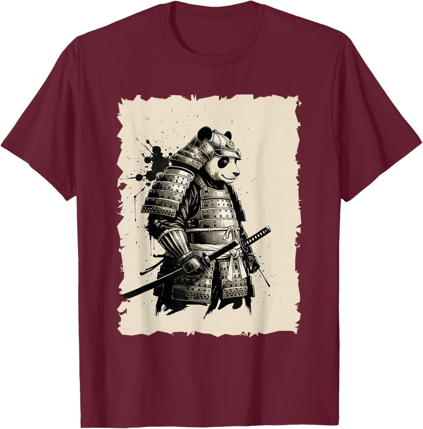 Samurai Panda Warrior Japanese Art Anime Panda Samurai T-Shirt - T-Shirt | Maroon