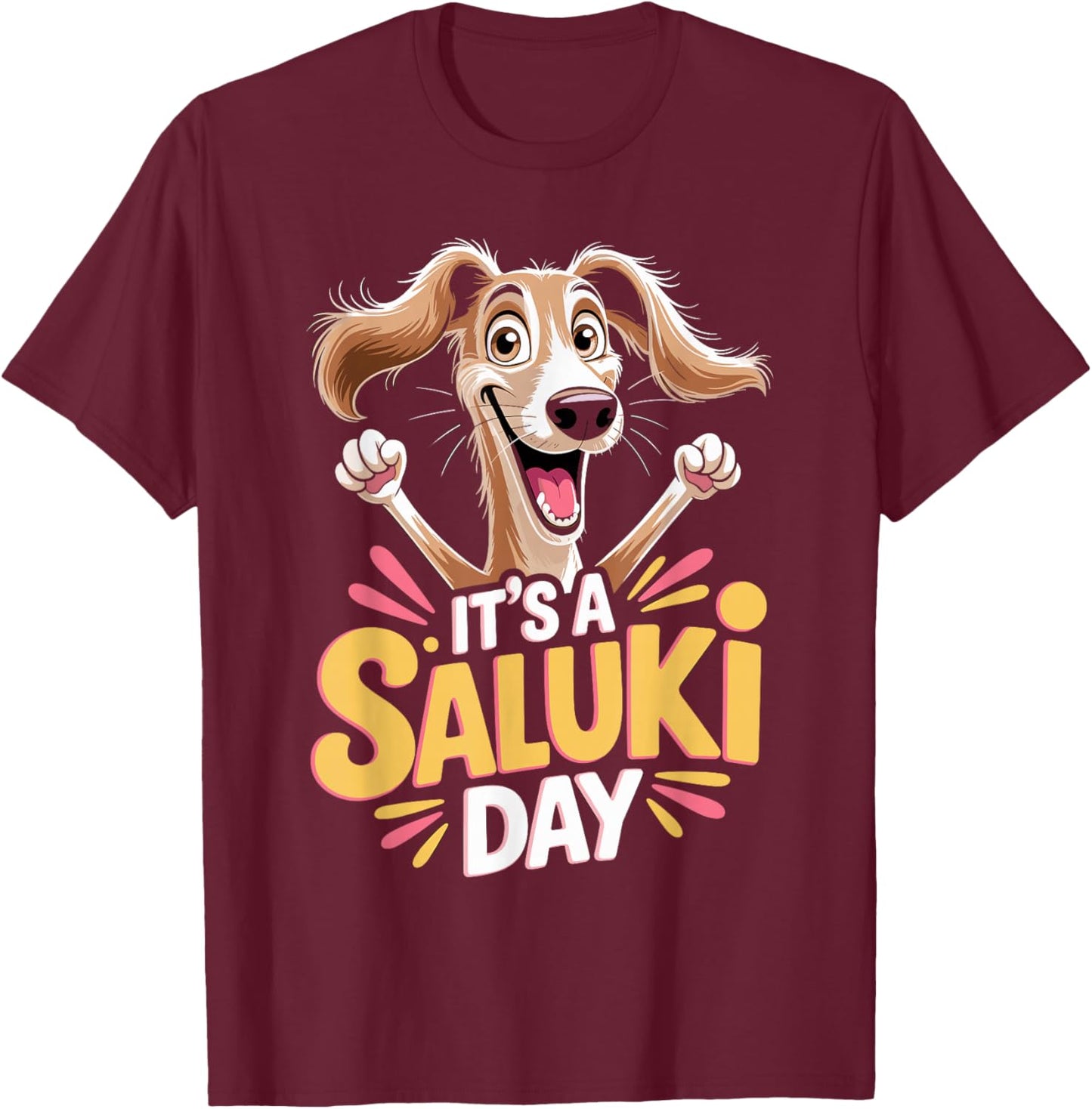 It's a Saluki Day Cartoon Pet Dog Breed Persian Greyhound T-Shirt - T-Shirt | Maroon