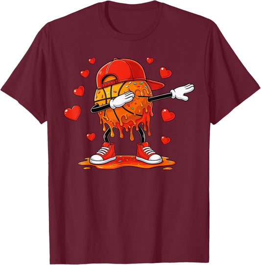 Valentine Basketball Drip for Boys Cute Heart Valentines Day T-Shirt - T-Shirt | Maroon