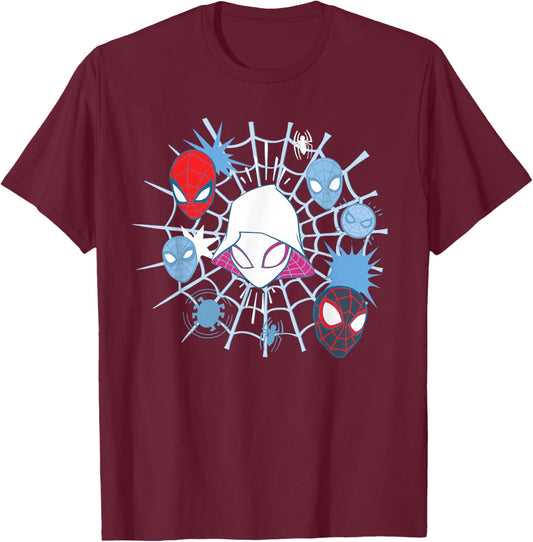 Marvel Ghost-Spider Team Spidey Big Face Collage T-Shirt - T-Shirt | Maroon