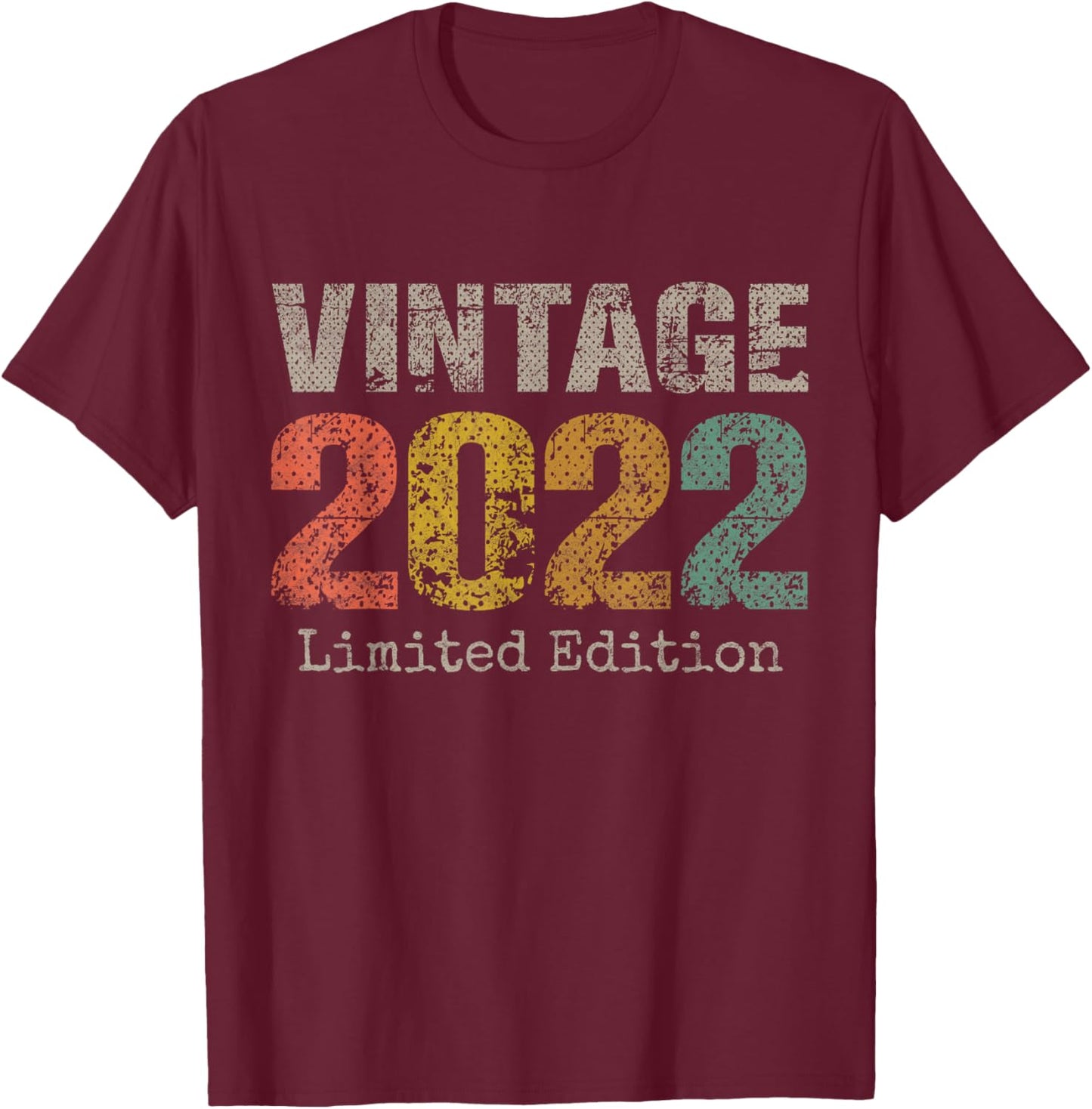 Vintage 2022 Text 4th Birthday Gift Boy Girl 4 Year Old T-Shirt - T-Shirt | Maroon