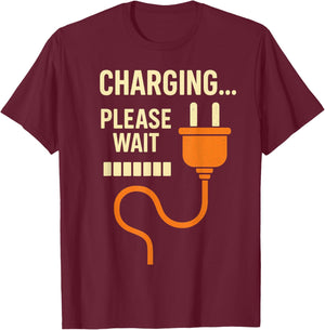 Charging... Please Wait Retro Plug Funny Loading Graphic T-Shirt - T-Shirt | Maroon