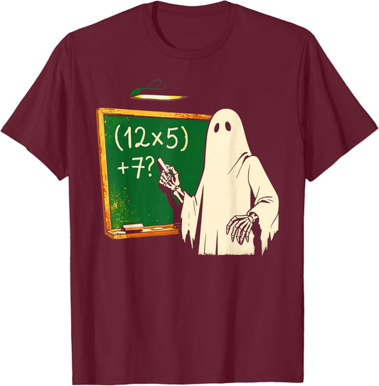 67 Teacher Halloween Ghost Six Seven Meme Brainrot Math Joke T-Shirt - T-Shirt | Maroon