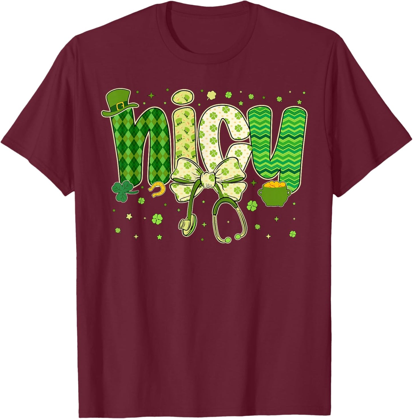 St Patricks NICU Nurse Neonatal Coquette Saint Patrick T-Shirt - T-Shirt | Maroon