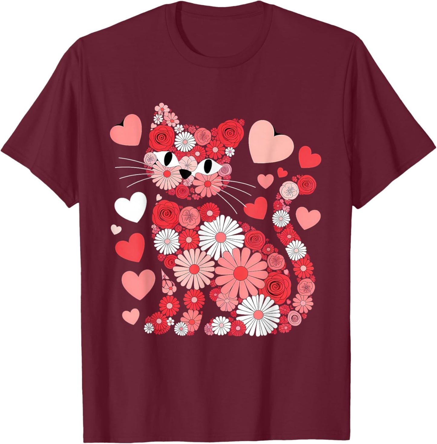 Valentines Day Heart Love Cute Valentine Cat Lover T-Shirt - T-Shirt | Maroon