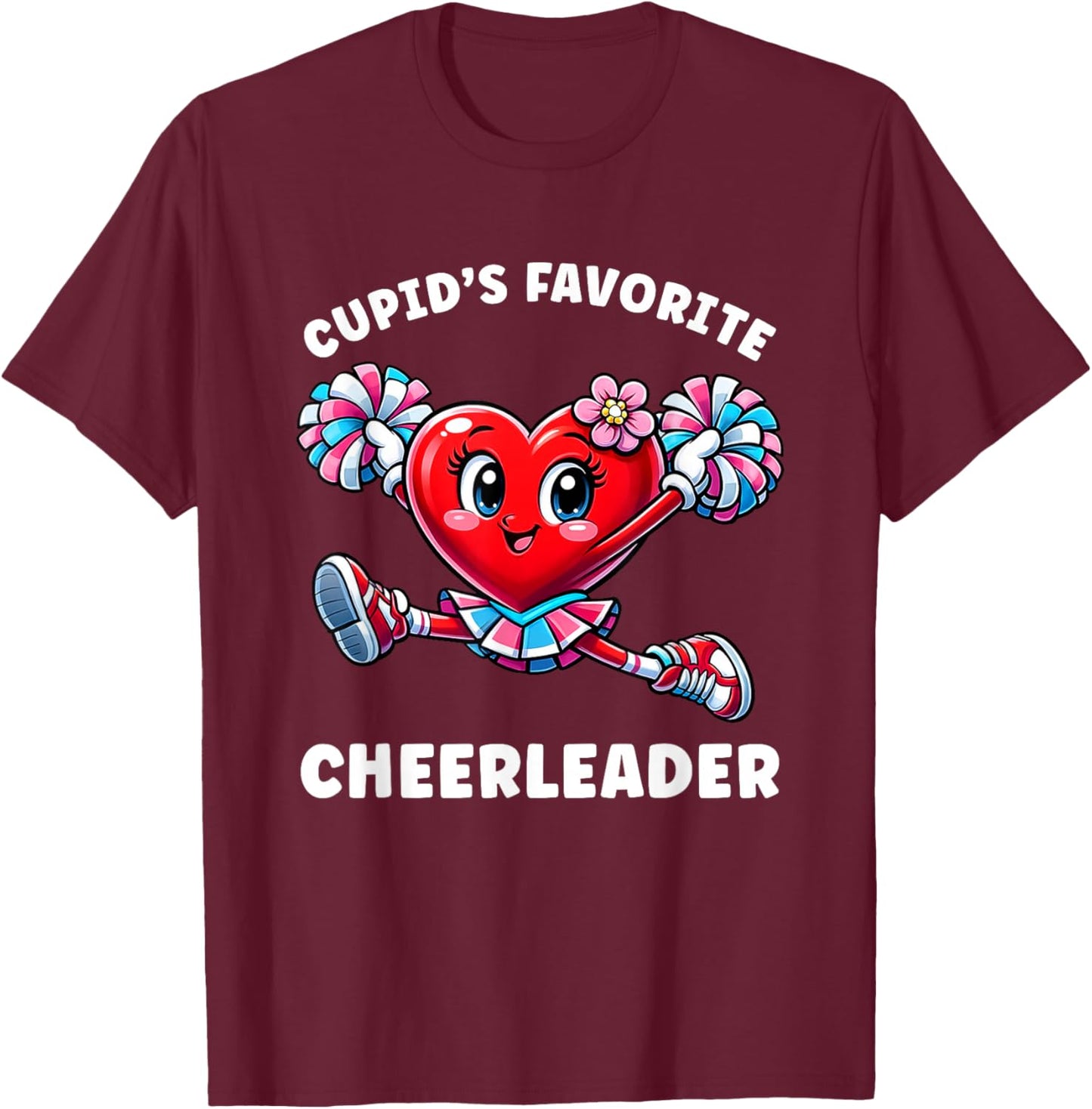 Cupid's Favorite Cheerleader Valentine's Day Cheerleading T-Shirt - T-Shirt | Maroon