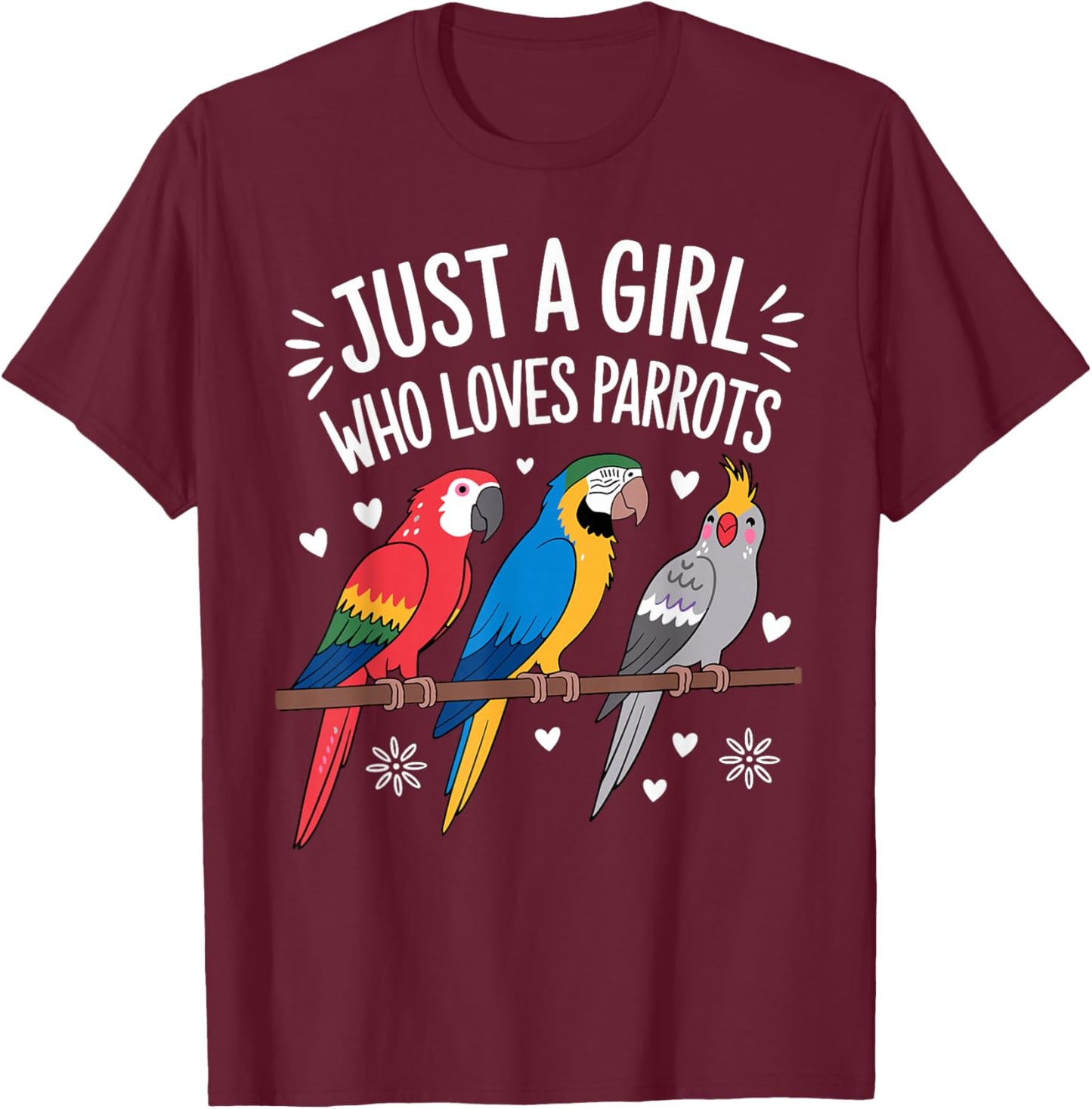 Cool Parrot Art Girls Tropical Bird Parrot Lovers T-Shirt - T-Shirt | Maroon