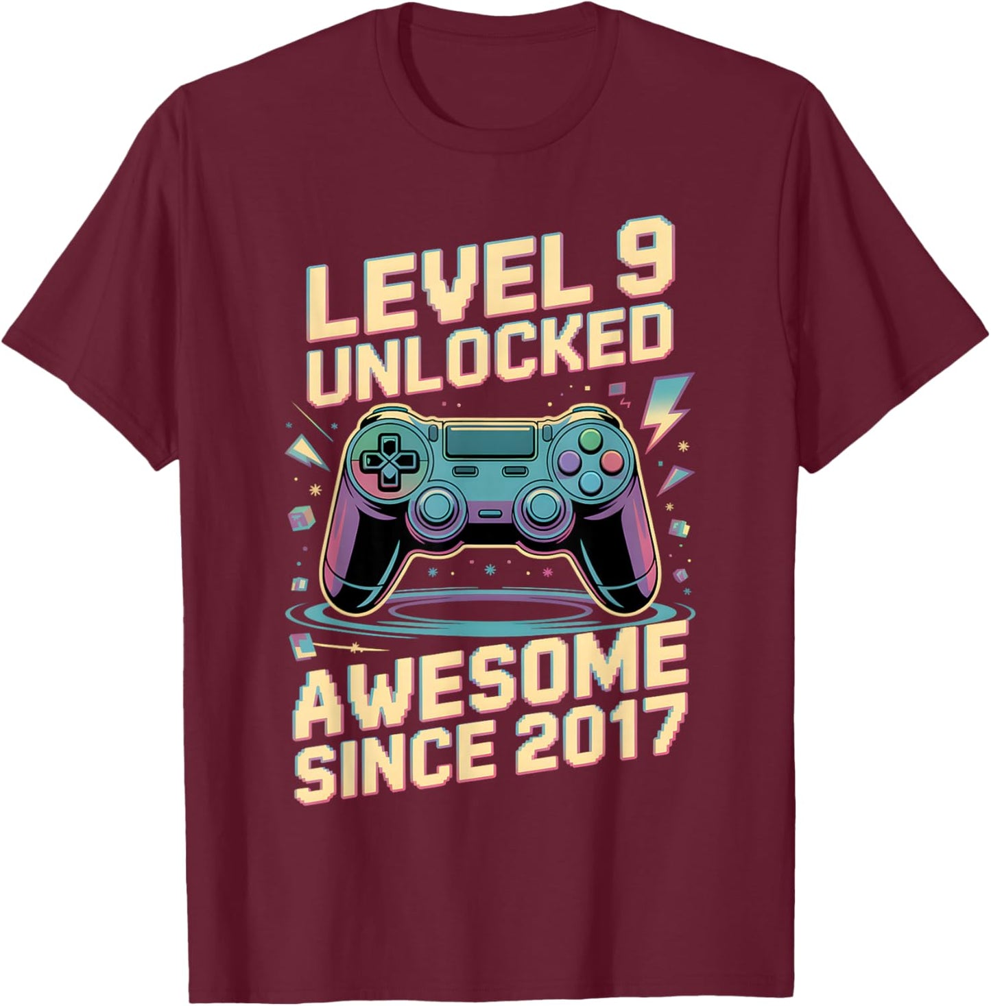 9th Birthday Boy Gift Level 9 Gamer 2017 9 Year Old Party T-Shirt - T-Shirt | Maroon