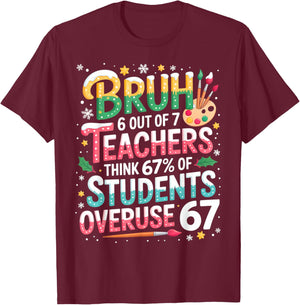 6 Out of 7 Teachers Think 67% of Students Overuse 67 Meme T-Shirt - T-Shirt | Maroon