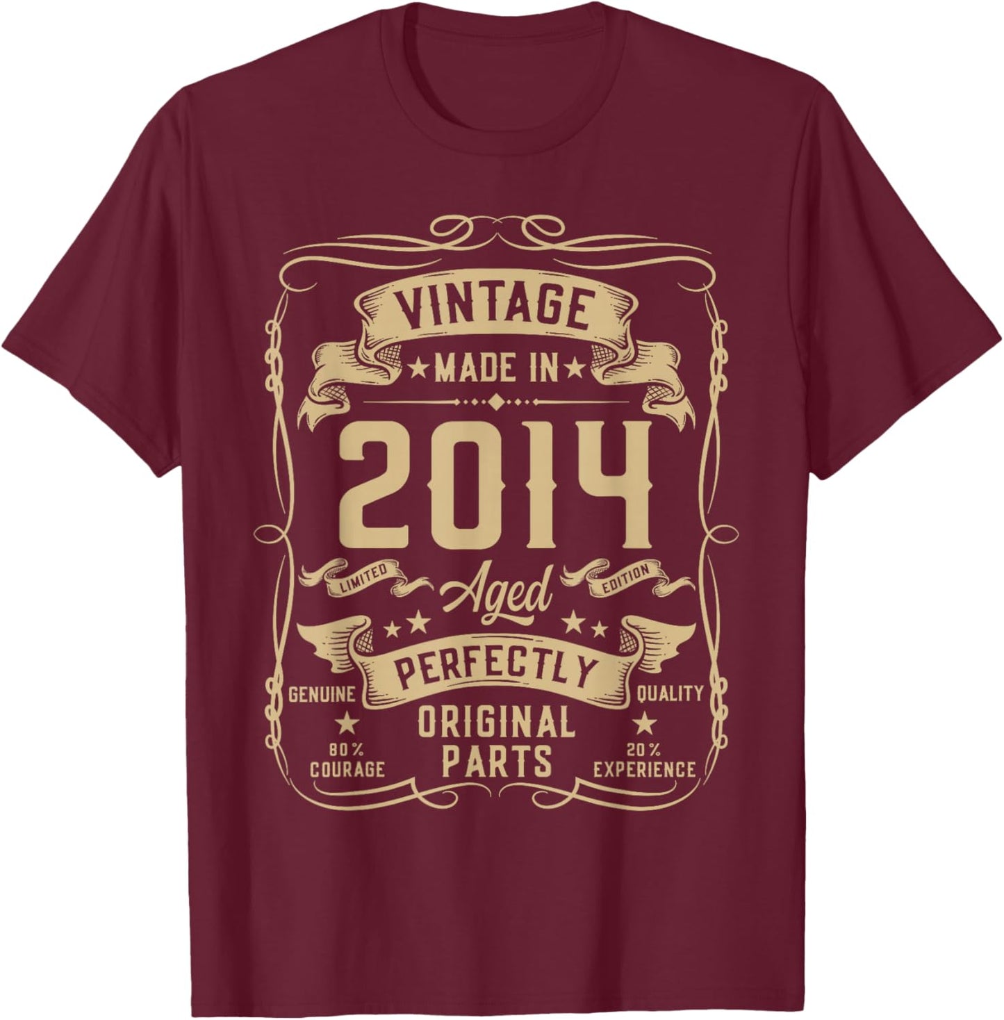 Vintage 2014 11yr 11th Birthday Gifts Boys Girls 11 Year Old T-Shirt - T-Shirt | Maroon