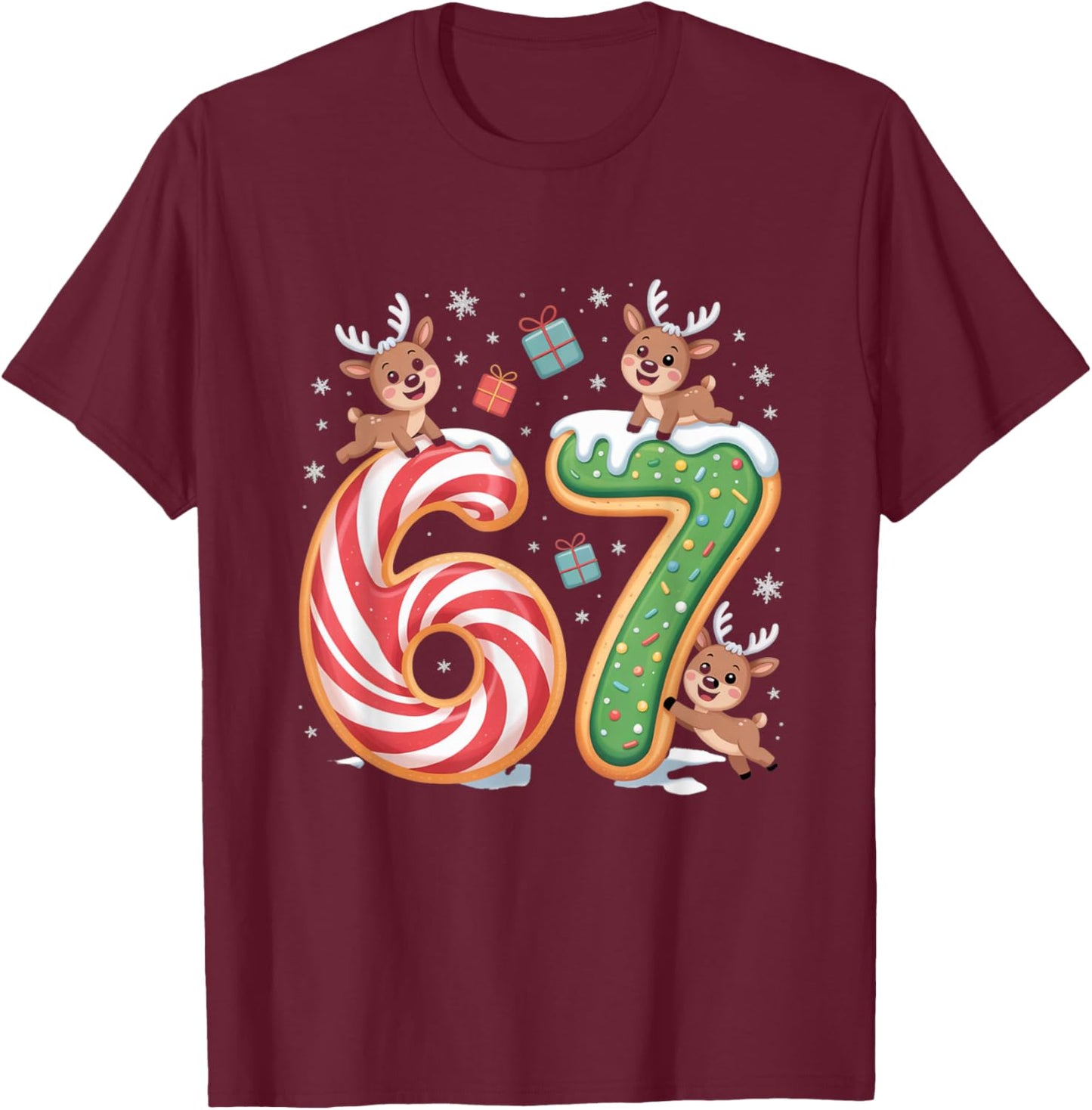 Christmas 67 Funny Xmas Six Seven Ugly Sweater 6-7 T-Shirt - T-Shirt | Maroon