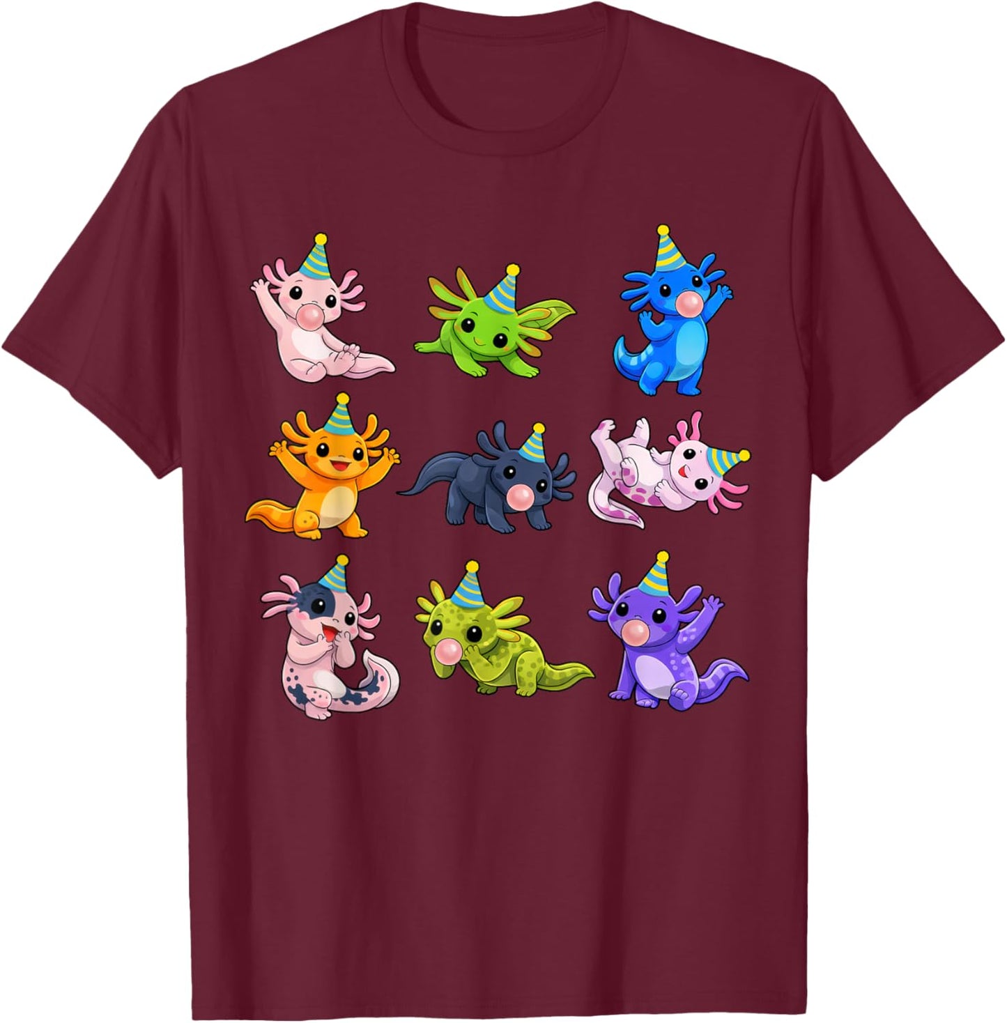 Cute Axolotl Birthday Party Funny Animals Birthday Boys Kids T-Shirt - T-Shirt | Maroon