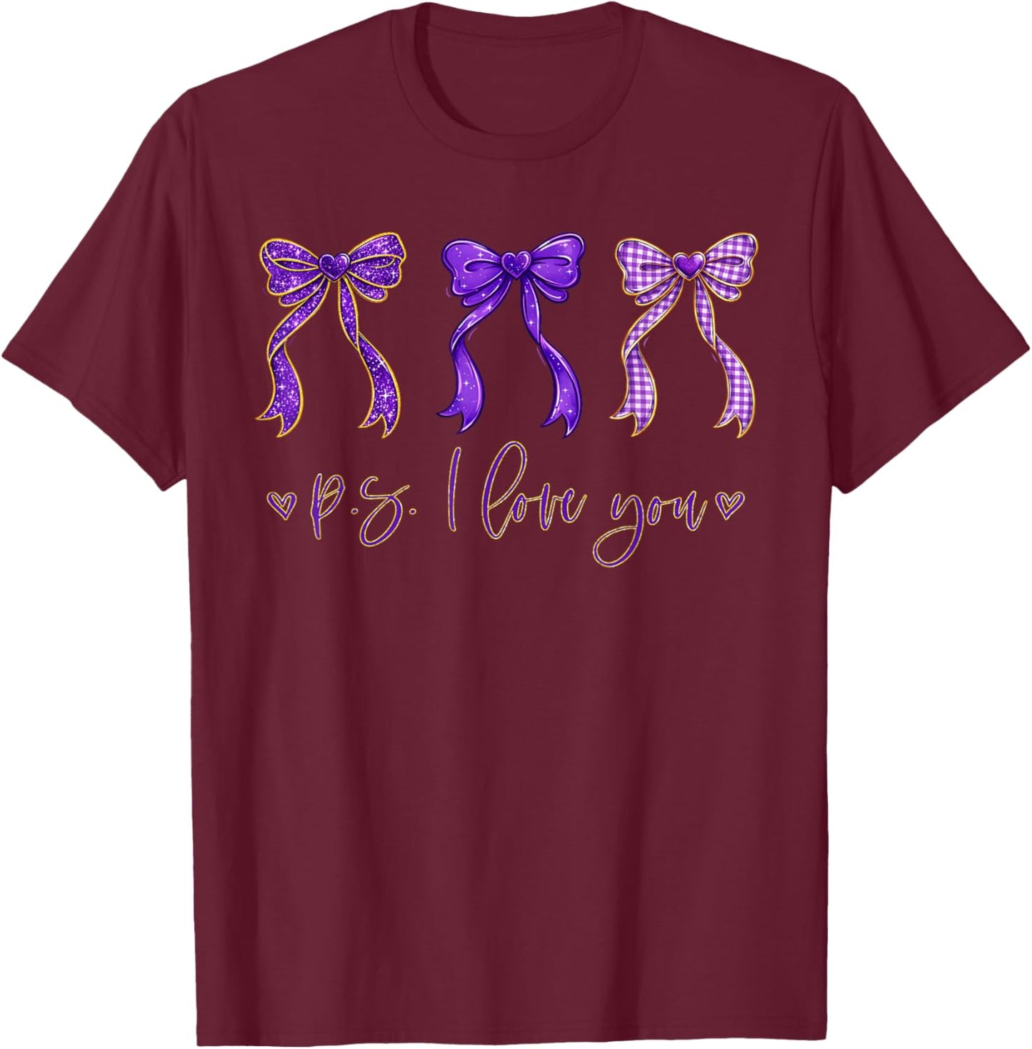 PS I Love You Day Valentine's Day Purple Heart Women Men Kid T-Shirt - T-Shirt | Maroon