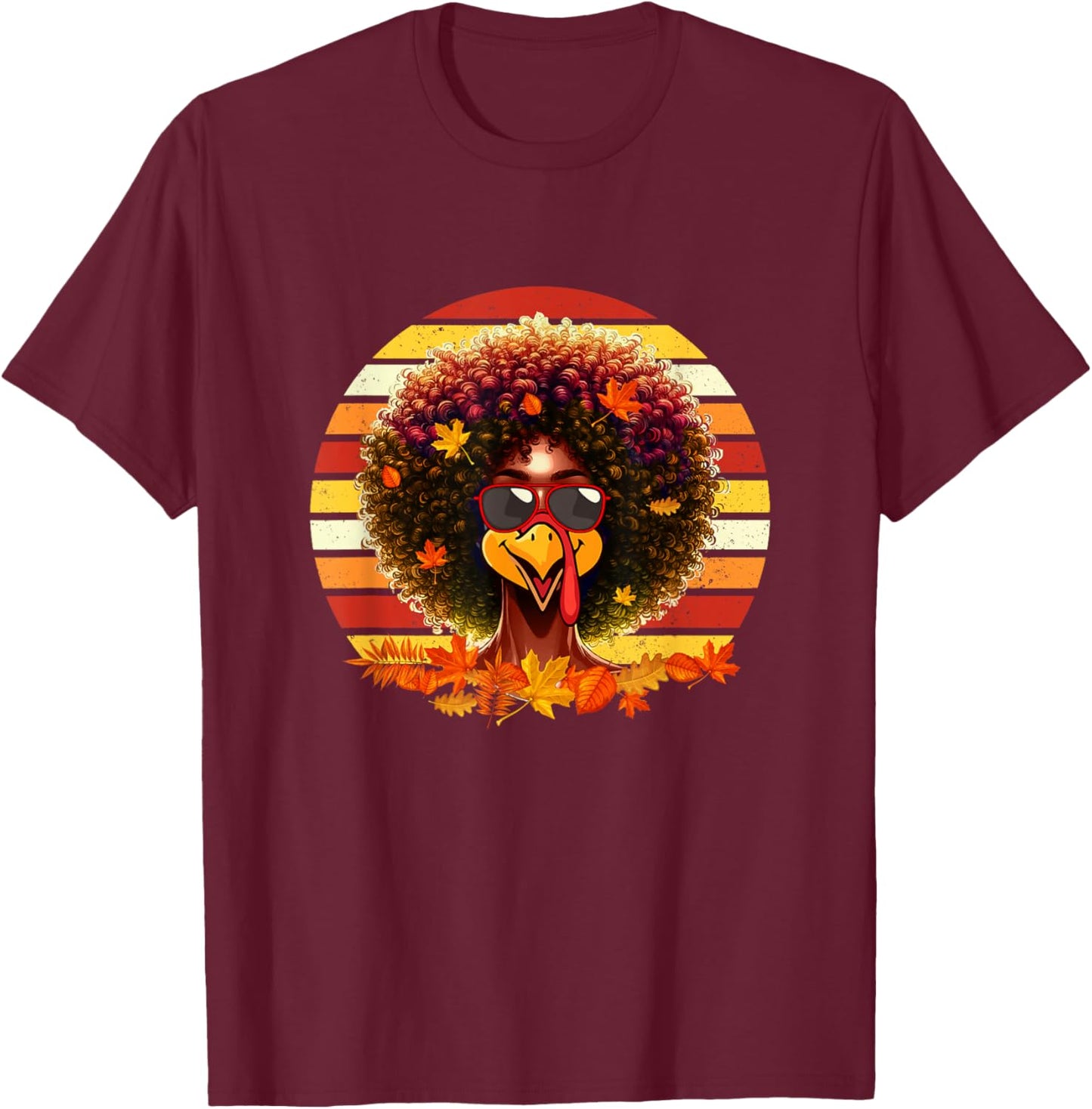 Vintage Retro Afro Woman Turkey Thanksgiving Proud Black T-Shirt - T-Shirt | Maroon