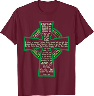 St. Patrick's Breastplate Lorica Prayer Catholic Irish Cross T-Shirt - T-Shirt | Maroon