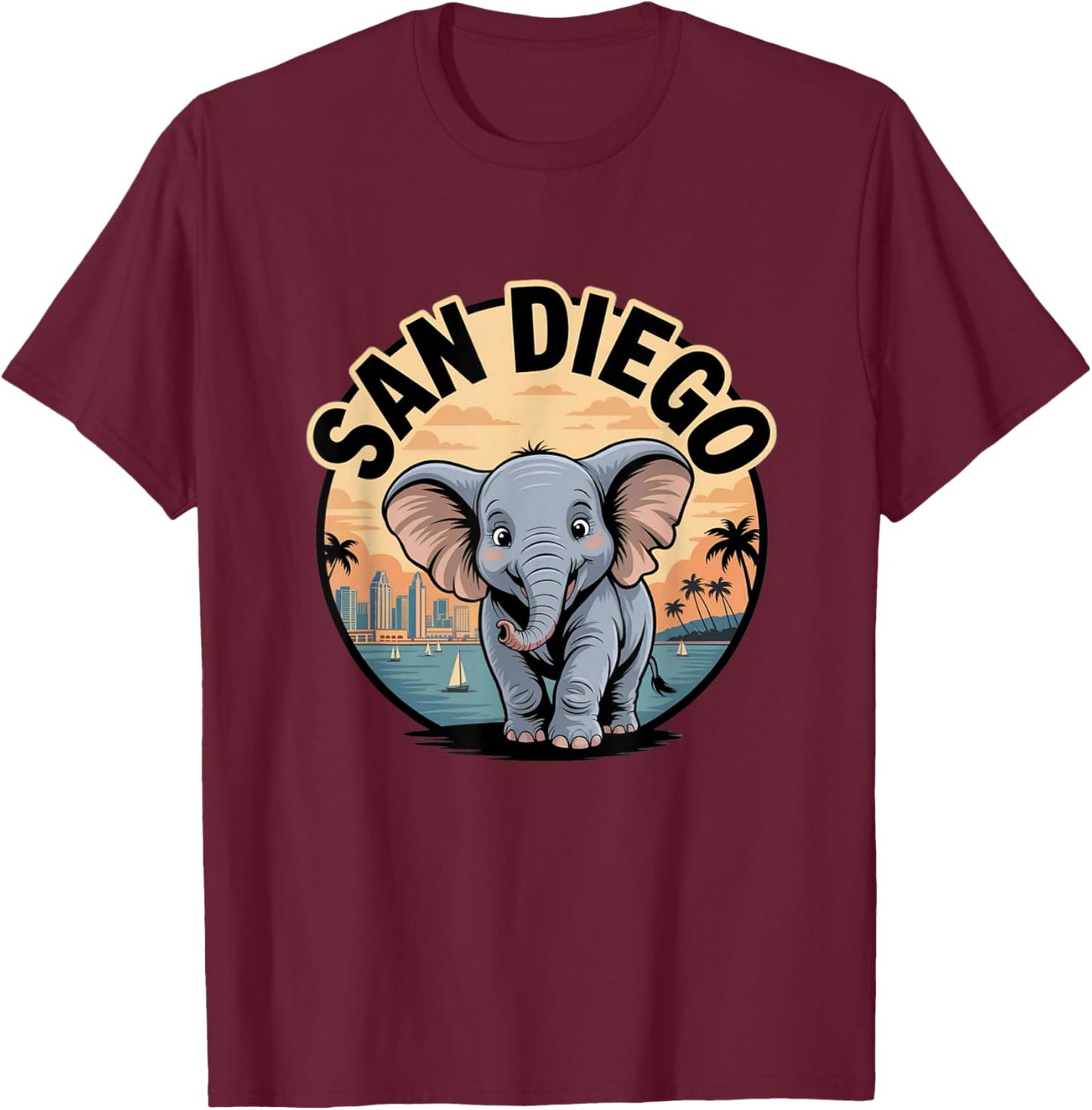 San Diego Elephant Cute Animal City Zoo Park T-Shirt - T-Shirt | Maroon