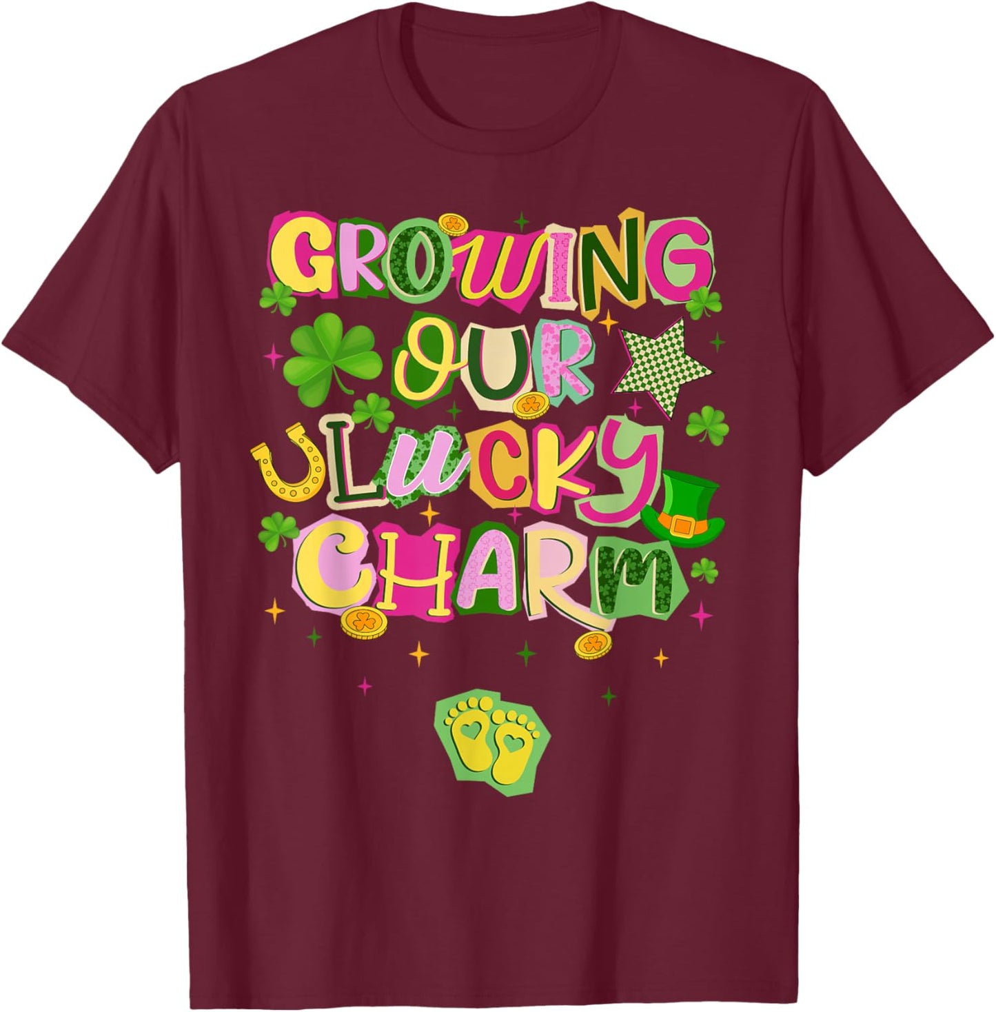 St Patricks Day Growing Our Lucky Charm Pregnancy Mom T-Shirt - T-Shirt | Maroon