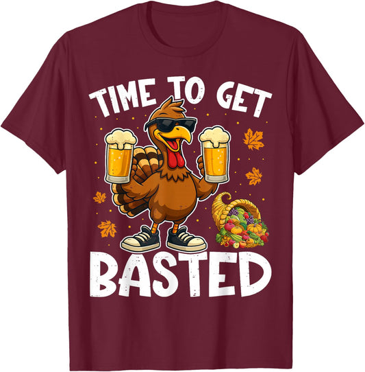 Turkey Time to Get Basted Retro Funny Thanksgiving Men Women T-Shirt - T-Shirt | Maroon