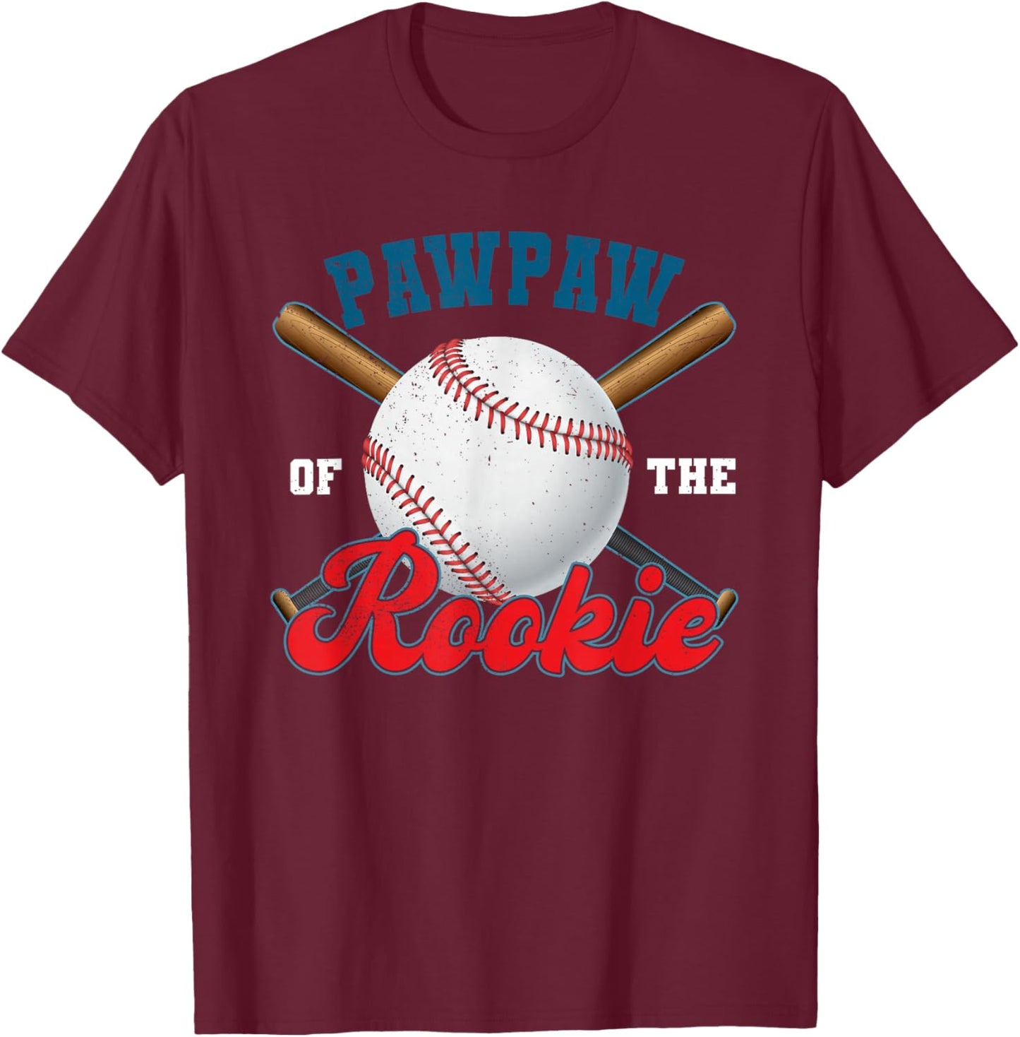 Pawpaw Rookie of Year 1st Birthday Baseball Theme Matching T-Shirt - T-Shirt | Maroon