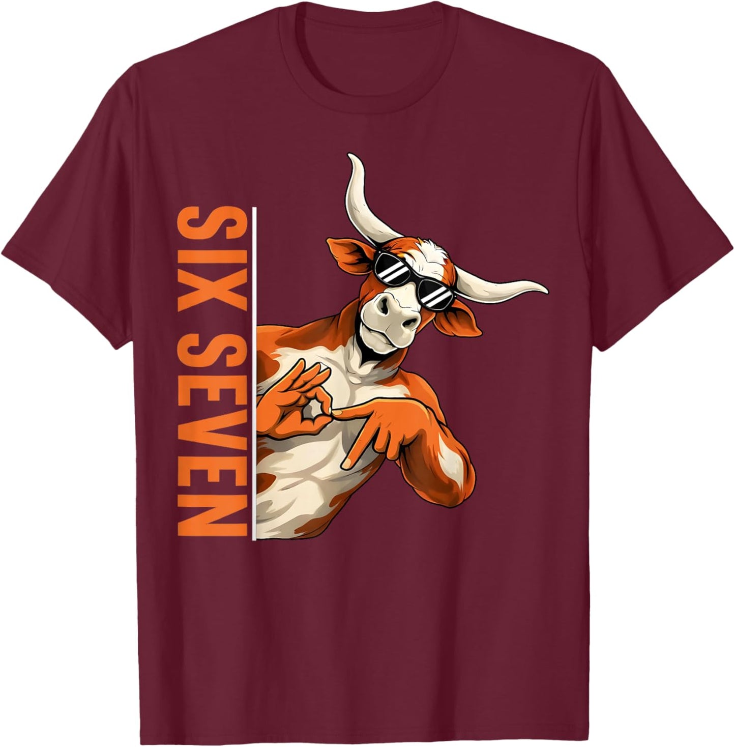 Funny Six Seven 67 Longhorn Meme Gifts for Kids Boys Men T-Shirt - T-Shirt | Maroon