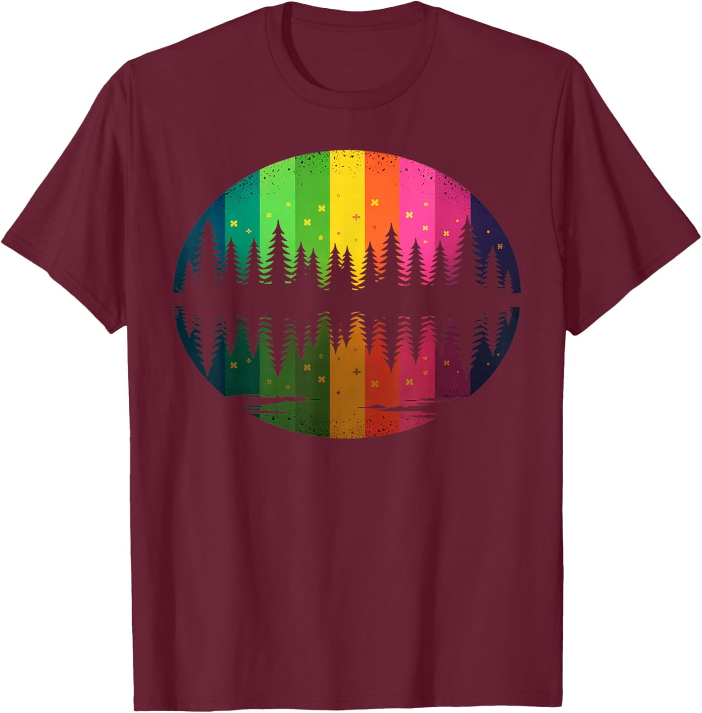 Retro Rainbow Trees Forest Nature Lover Vintage Tree Art T-Shirt - T-Shirt | Maroon