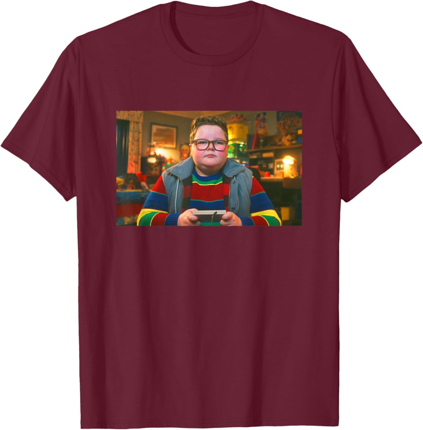 Stranger Things Derek Turnbow Playing NES Video Games T-Shirt - T-Shirt | Maroon