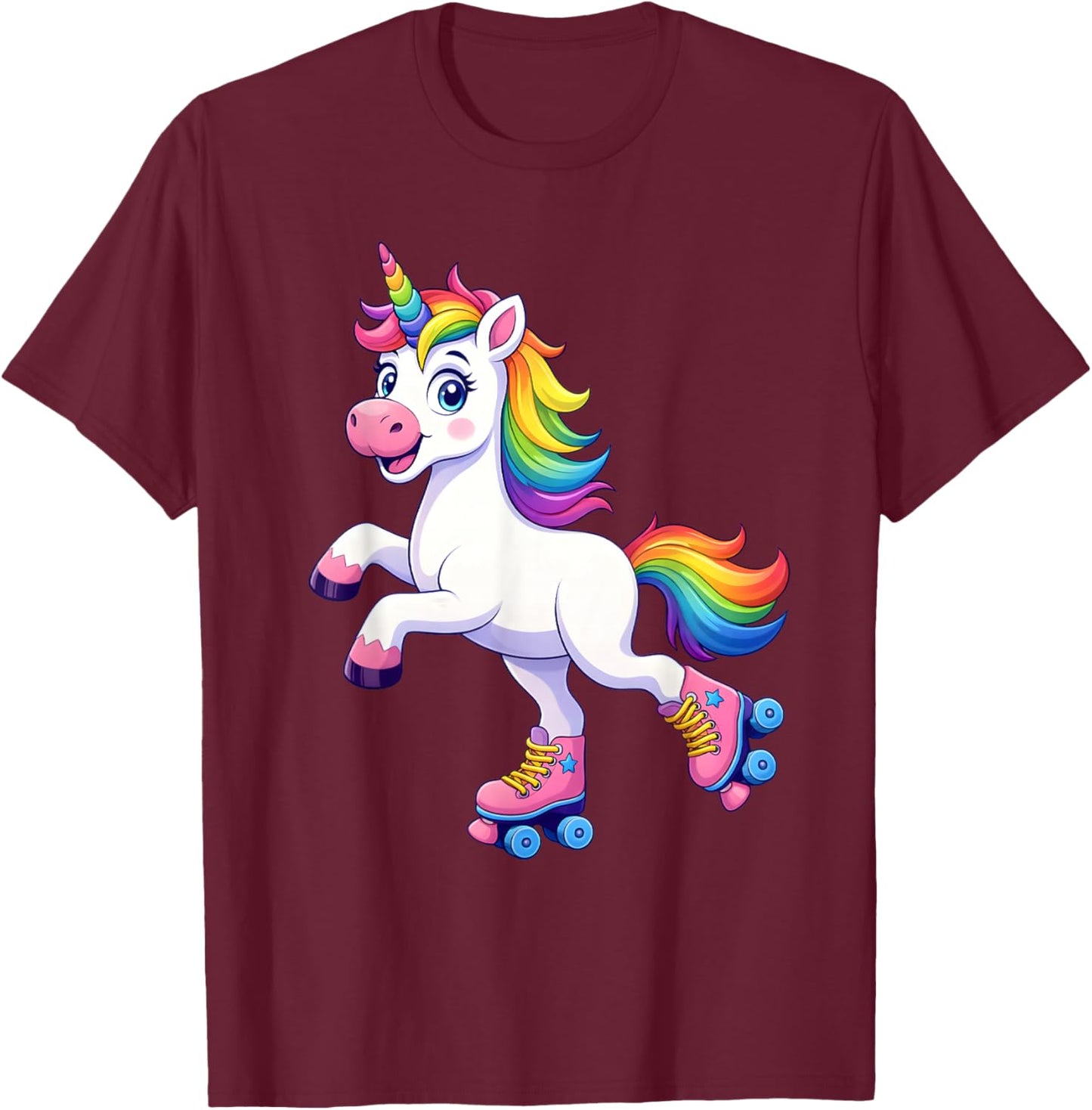 Unicorn on Roller Skates T-Shirt - T-Shirt | Maroon