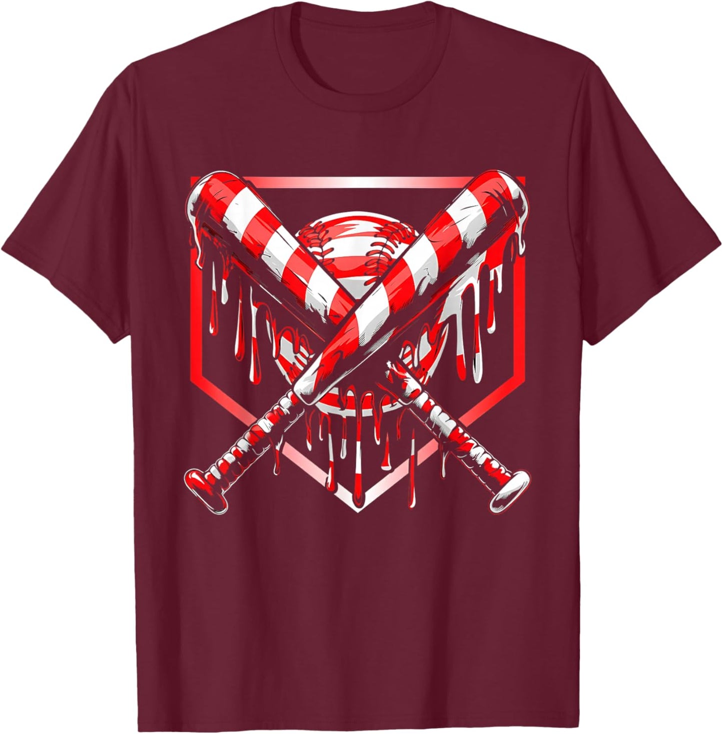 Baseball Candy Cane Christmas Baseball Ice Cream Drip Boys T-Shirt - T-Shirt | Maroon