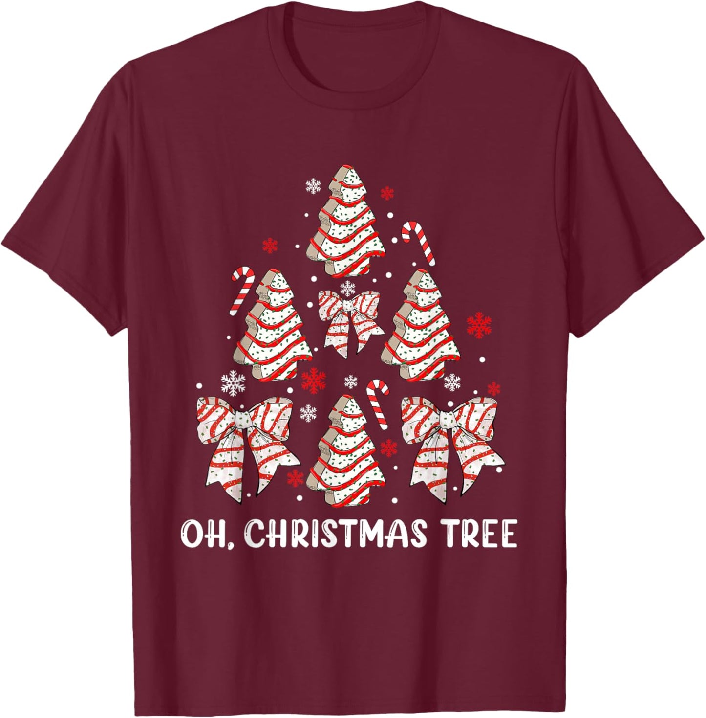 Oh Christmas Tree Cakes Debbie Becky Jen Cake Lovers Xmas T-Shirt - T-Shirt | Maroon