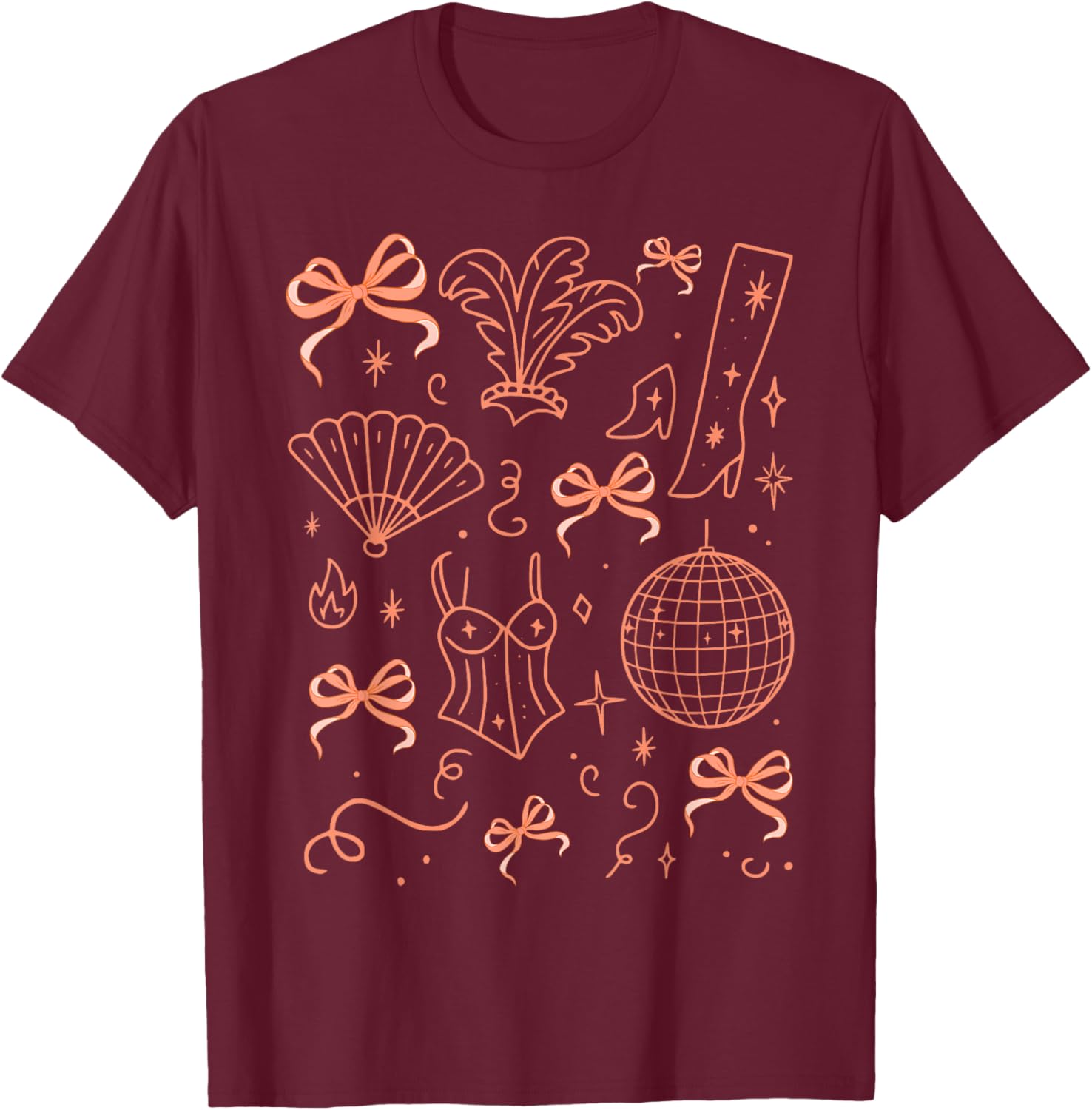 Vintage Disco Ball Aesthetic Coquette Bow Party T-Shirt - T-Shirt | Maroon