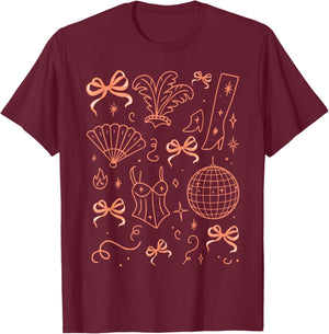 Vintage Disco Ball Aesthetic Coquette Bow Party T-Shirt - T-Shirt | Maroon