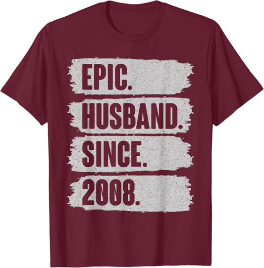 18th Wedding Anniversary - Epic Husband Since 2008 T-Shirt - T-Shirt | Maroon