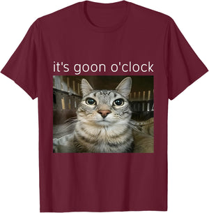 It's Goon O'clock Funny Kitten Cat Meme Gen Z Humor T-Shirt - T-Shirt | Maroon