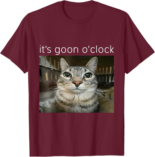 It's Goon O'clock Funny Kitten Cat Meme Gen Z Humor T-Shirt - T-Shirt | Maroon