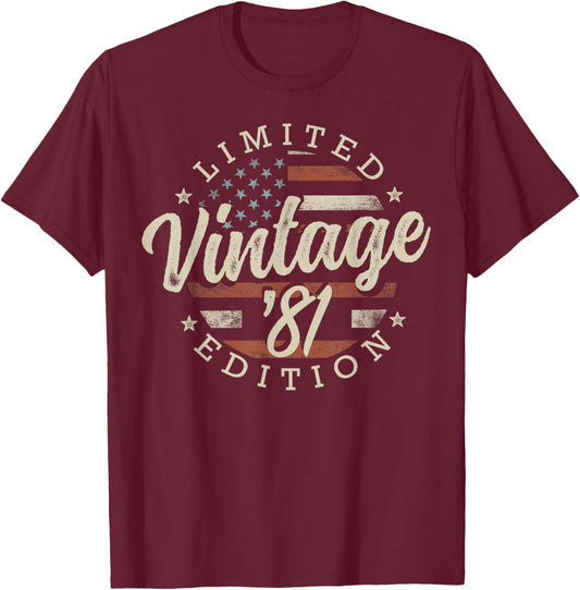 Vintage 1981 Limited Edition USA Flag 45th Birthday T-Shirt - T-Shirt | Maroon