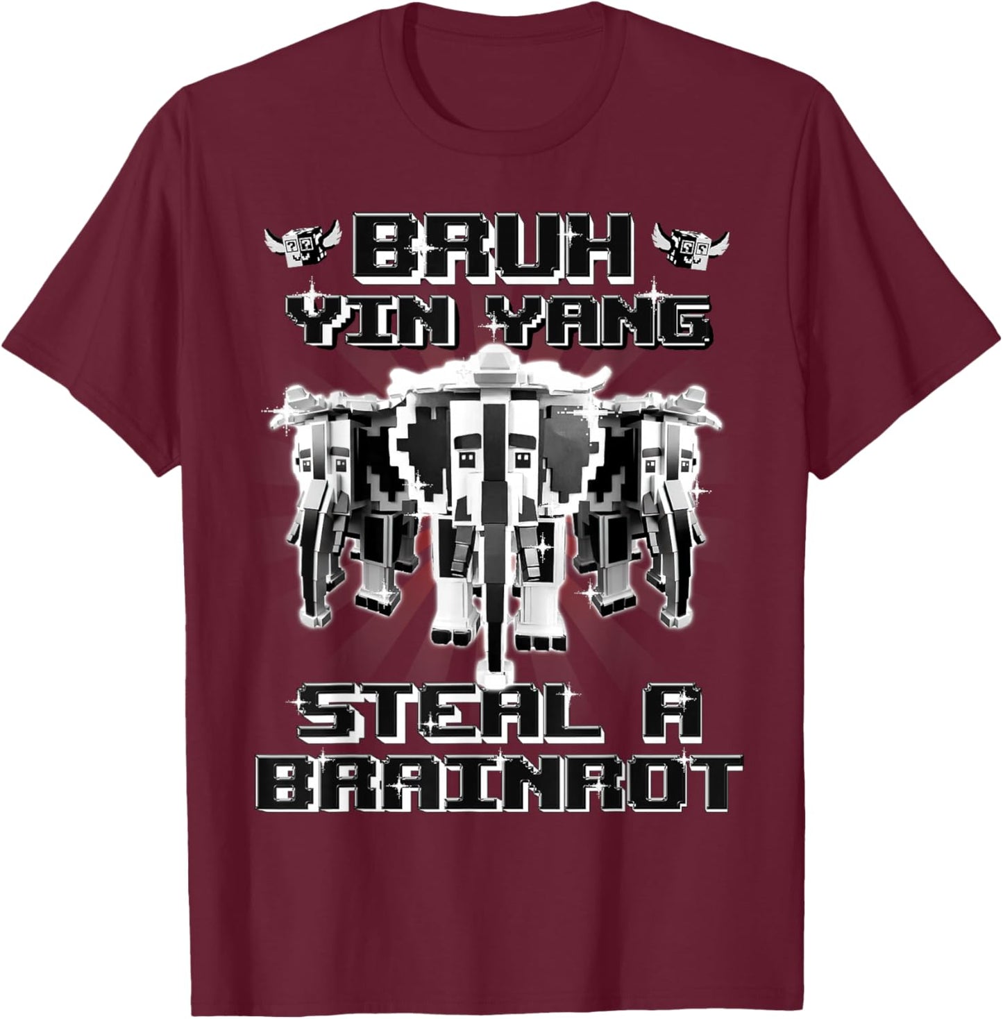 Bruh Yinyang Strawberry Elephant Brainrot for Boys Kids Teen T-Shirt - T-Shirt | Maroon