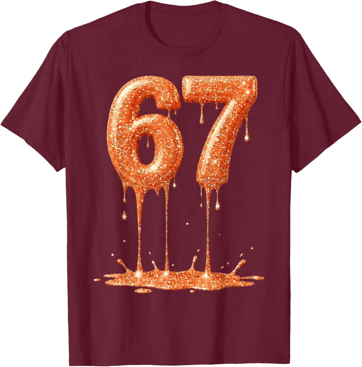 Funny Six Seven 6 7 Meme Orange Dripping 6-7 Youth 67 Drip T-Shirt - T-Shirt | Maroon