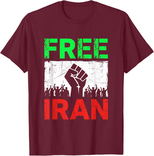 Free Iran T Iranian Flag Lion T-Shirt - T-Shirt | Maroon