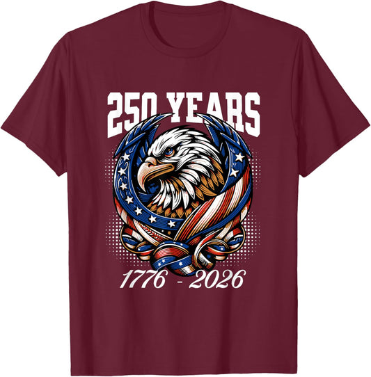 Proud Eagle Patriotic USA Flag 250 Years 1776-2026 T-Shirt - T-Shirt | Maroon