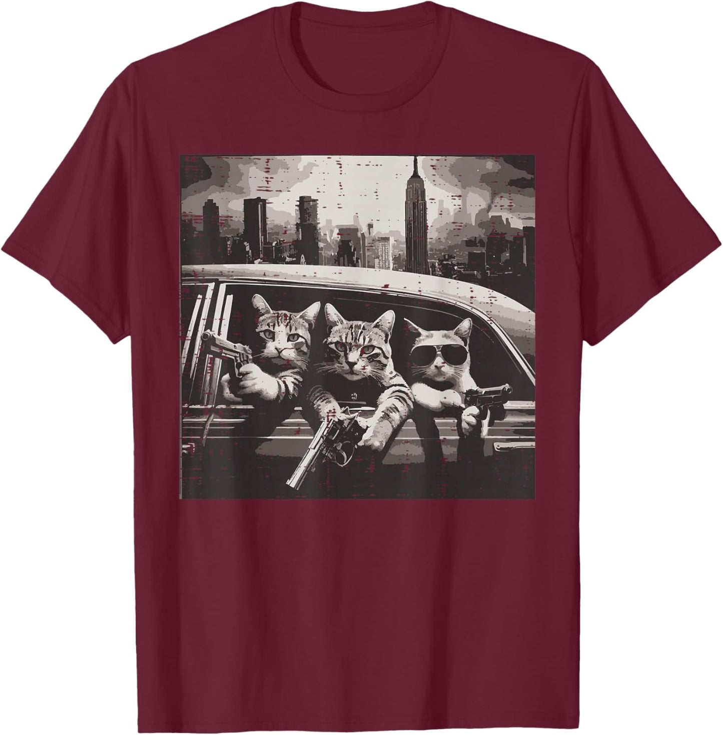 Gangster Cats Car New York Funny Meme Humor Thug Men Women T-Shirt - T-Shirt | Maroon