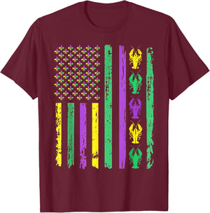 Carnival Mardi Gras USA American Flag Crawfish Parade Outfit T-Shirt - T-Shirt | Maroon