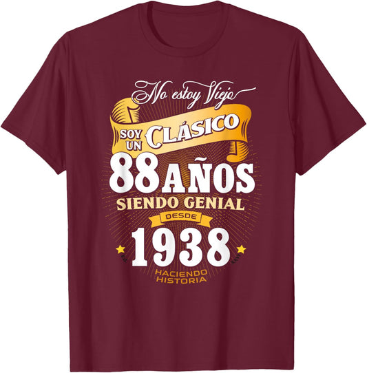 Vintage 88th Birthday Men Funny 1938 88 Birthday Spanish T-Shirt - T-Shirt | Maroon