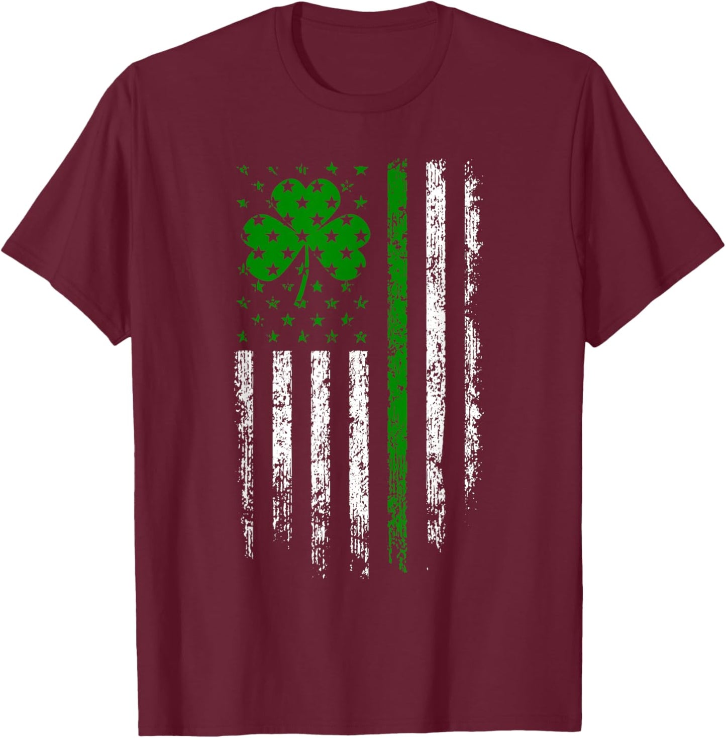 US American Flag with Shamrocks for St Patricks Day Irish T-Shirt - T-Shirt | Maroon