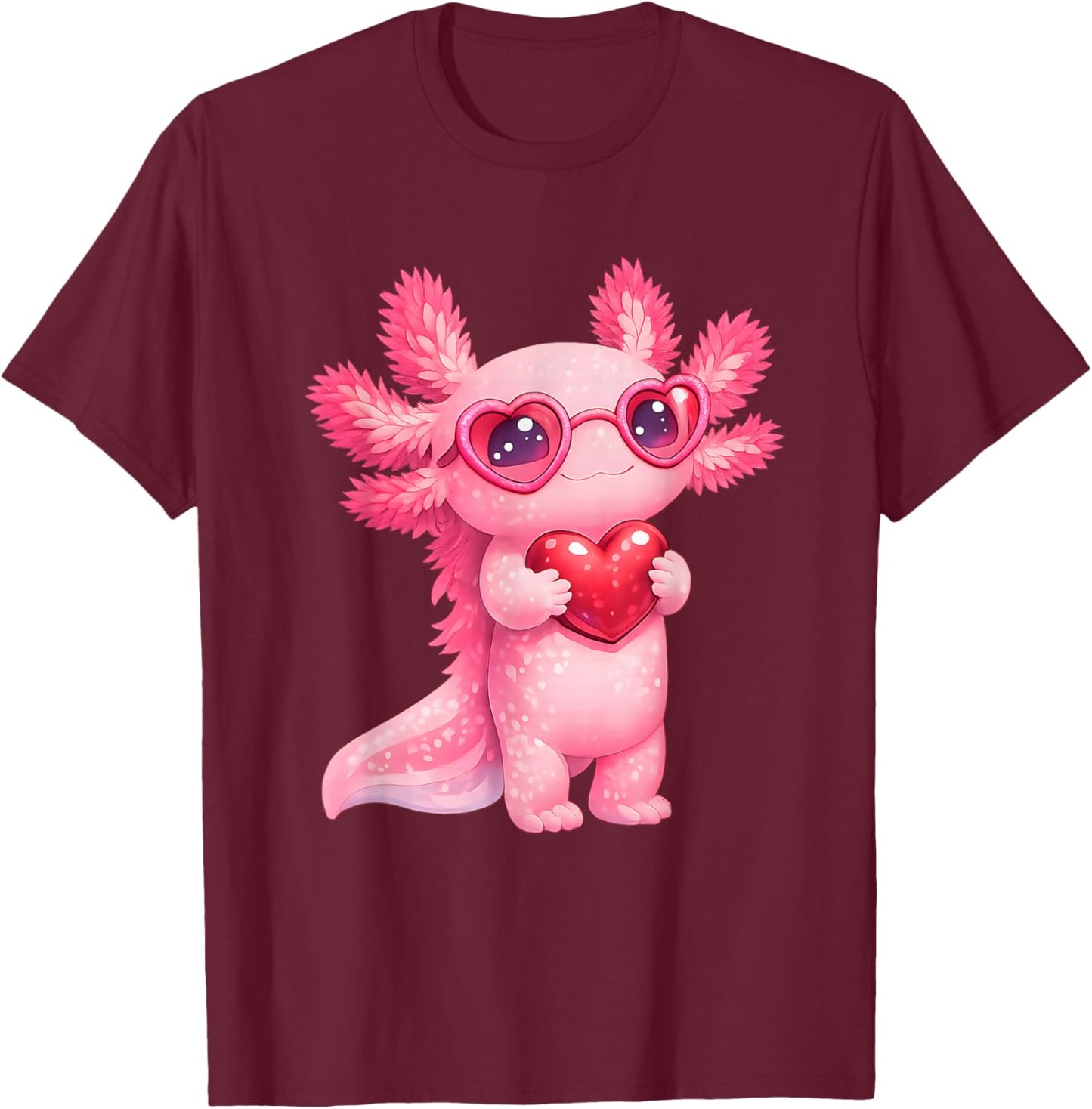 Cute Axolotl Valentines Day Love Funny Kids Gift T-Shirt - T-Shirt | Maroon